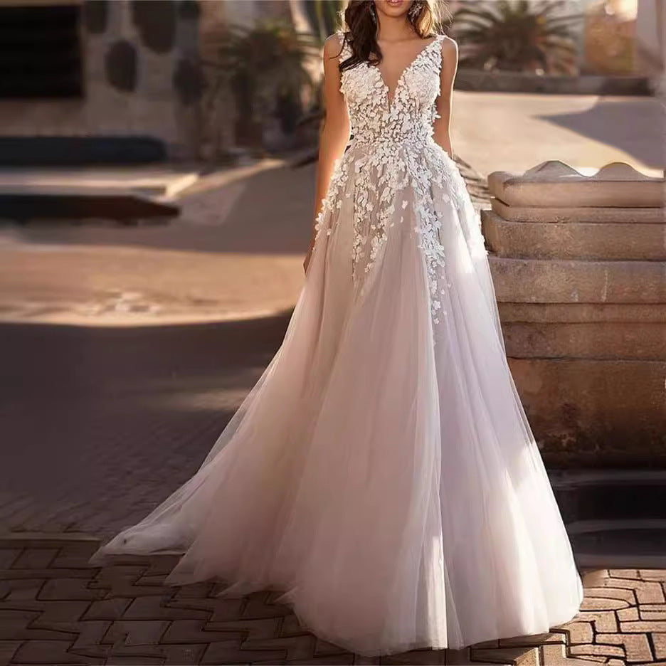 Damen Hochzeitskleid mit Floralmuster V-Ausschnitt - Norvielle