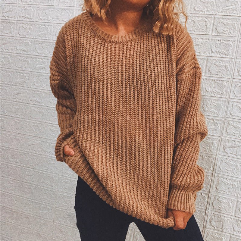 Damen Grobstrickpullover Oversized Lässige Ärmel