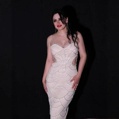 Damen Midi-Kleid Rücken Cut-Outs Wellendesign Norvielle