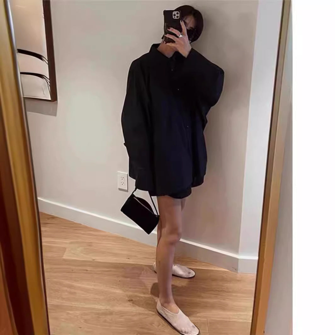 Damen Hemdbluse Oversized Klassischer Kragen Weiß