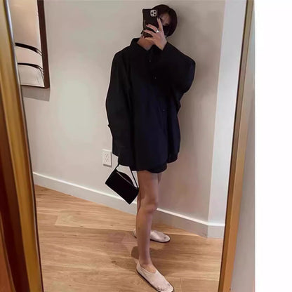 Damen Hemdbluse Oversized Klassischer Kragen Weiß