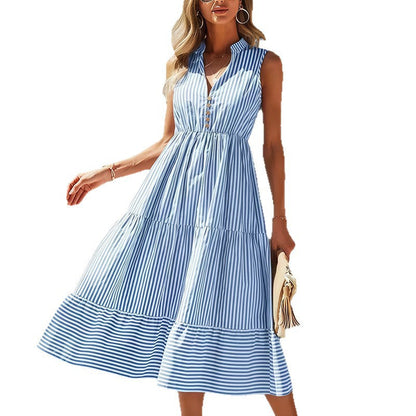 Damen Langarmkleid Streifen-Design Baumwolle Fließend -Weiß