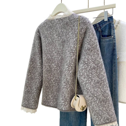 Damen Strickjacke mit Perlen und Spitzen Norvielle