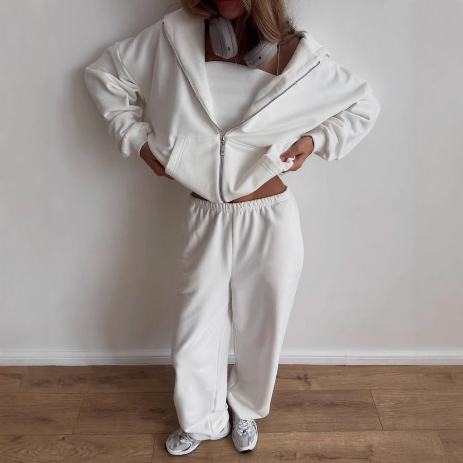 Damen Fleece-Jogginganzug mit Reißverschluss Weite Hose