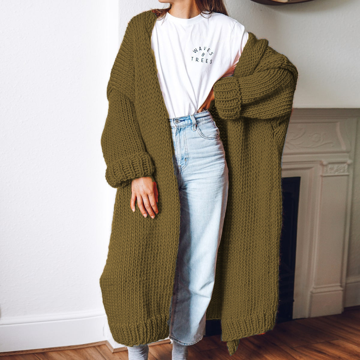 Damen Grobstrick Cardigan Oversized Bequem