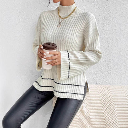 Damen Rollkragenpullover Gerippt Winterweiß