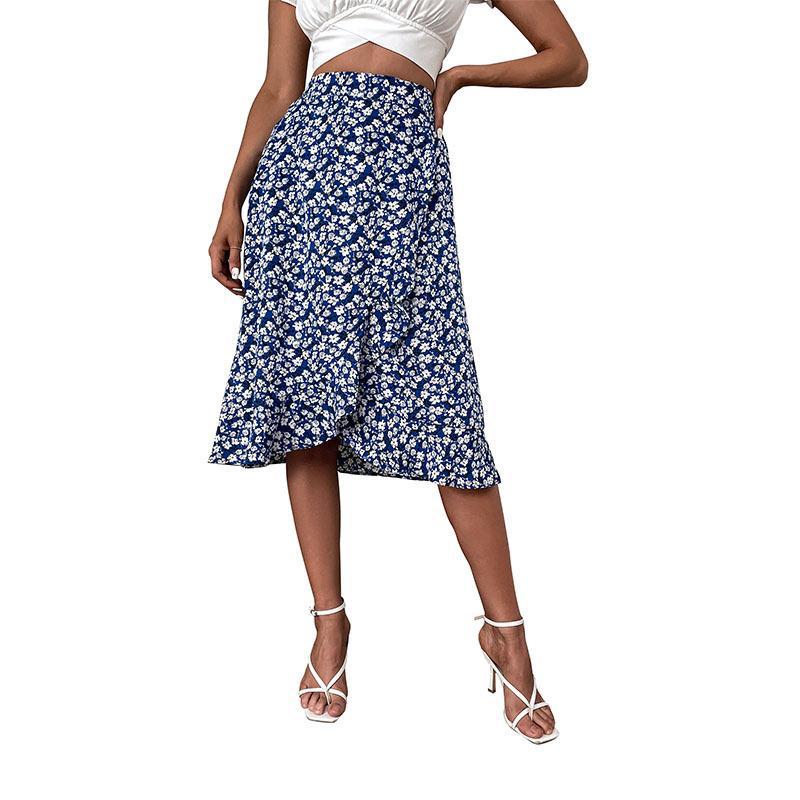 Damen Midi-Rock Blumenmuster Asymmetrisch Norvielle