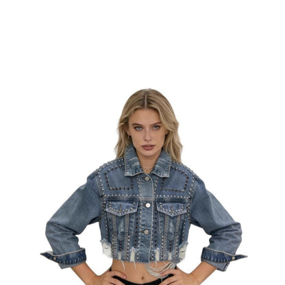 Damen Jeansjacke Lässig Verziert Norvielle