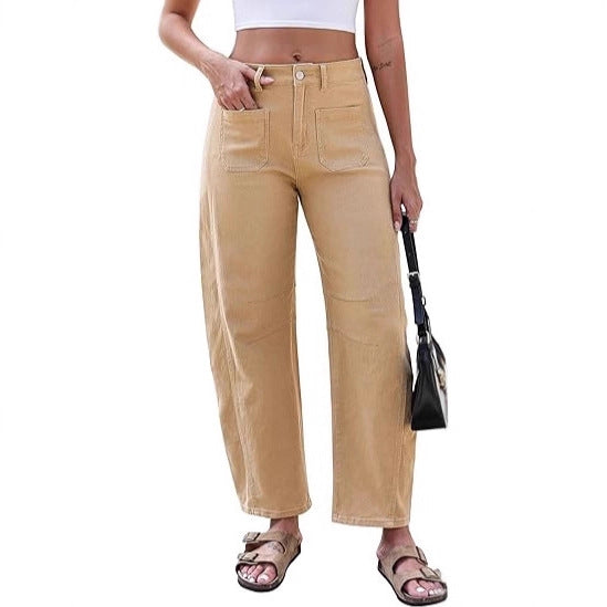 Damen Weite Jeans Hochtaillen Praktische Taschen Norvielle