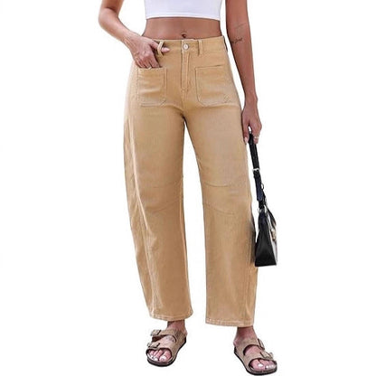 Damen Weite Jeans Hochtaillen Praktische Taschen Norvielle
