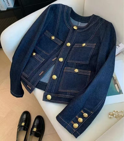 Damen Jeansjacke mit goldenen Knöpfen Norvielle