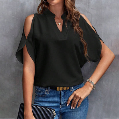 Damen Bluse Cut-Out Ärmel Stehkragen Elegante Bluse