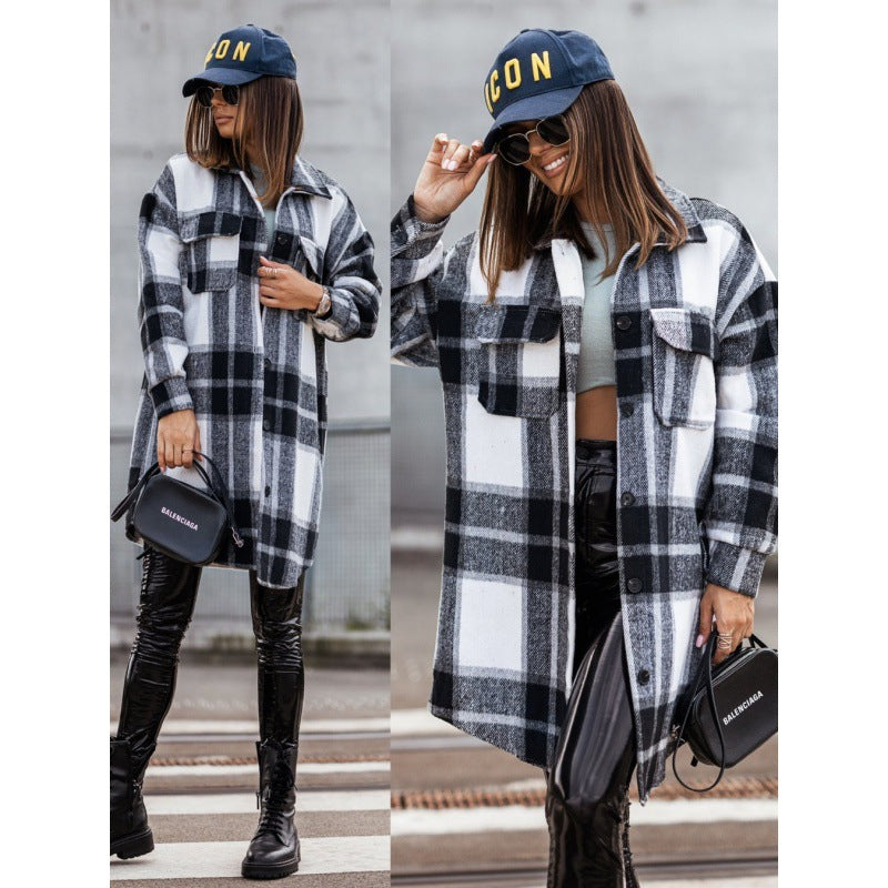 Damen Karierter Overshirt-Jacke Lässig Mit Taschen Norvielle - Norvielle