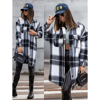 Damen Karierter Overshirt-Jacke Lässig Mit Taschen Norvielle - Norvielle