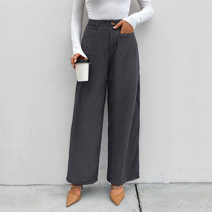 Damen Weite Hochtaillierte Hose mit Taschen und Knöpfen