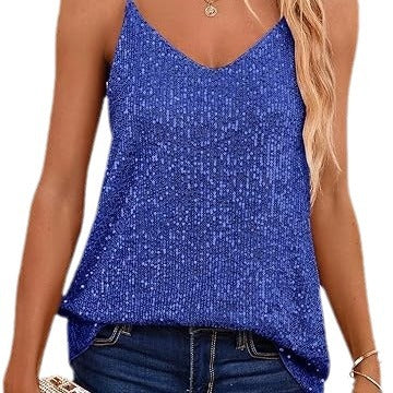 Damen Spaghetti-Trägertop V-Ausschnitt Glitzerdetails