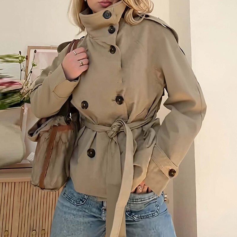 Damen Langjacke Norvielle Hochkragen Taillengürtel