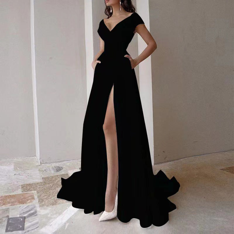 Damen Cocktailkleid V-Ausschnitt Geschwungen Saum Norvielle