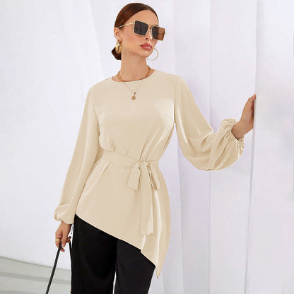 Damen Asymmetrisches Blusenhemd mit Taillengürtel