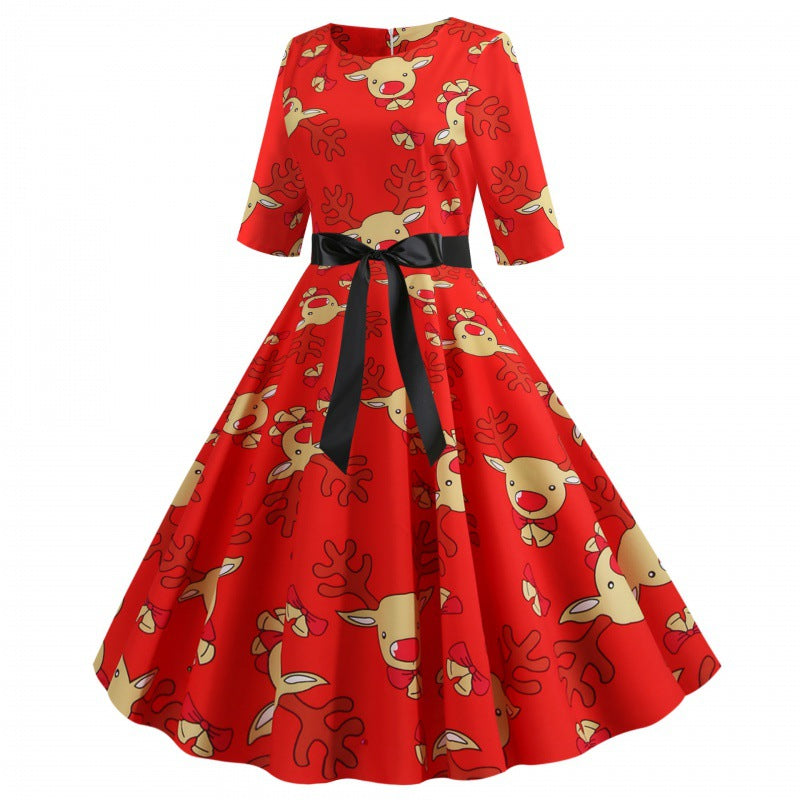 Damen Swingkleid Rentierdesign Tailliert Norvielle
