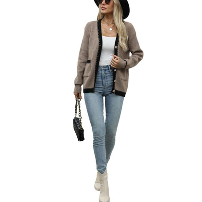 Damen Strickjacke Knopfverschluss Kontrastdetails Norvielle