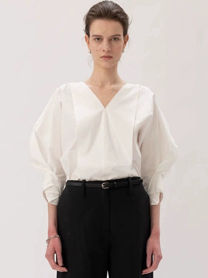 Damen Bluse V-Ausschnitt Voluminöse Ärmel Norvielle