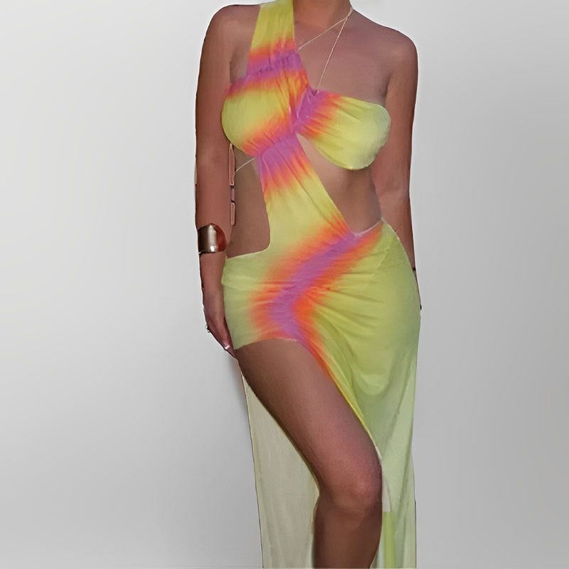 Damen Strandkleid Asymmetrisch Batik-Design