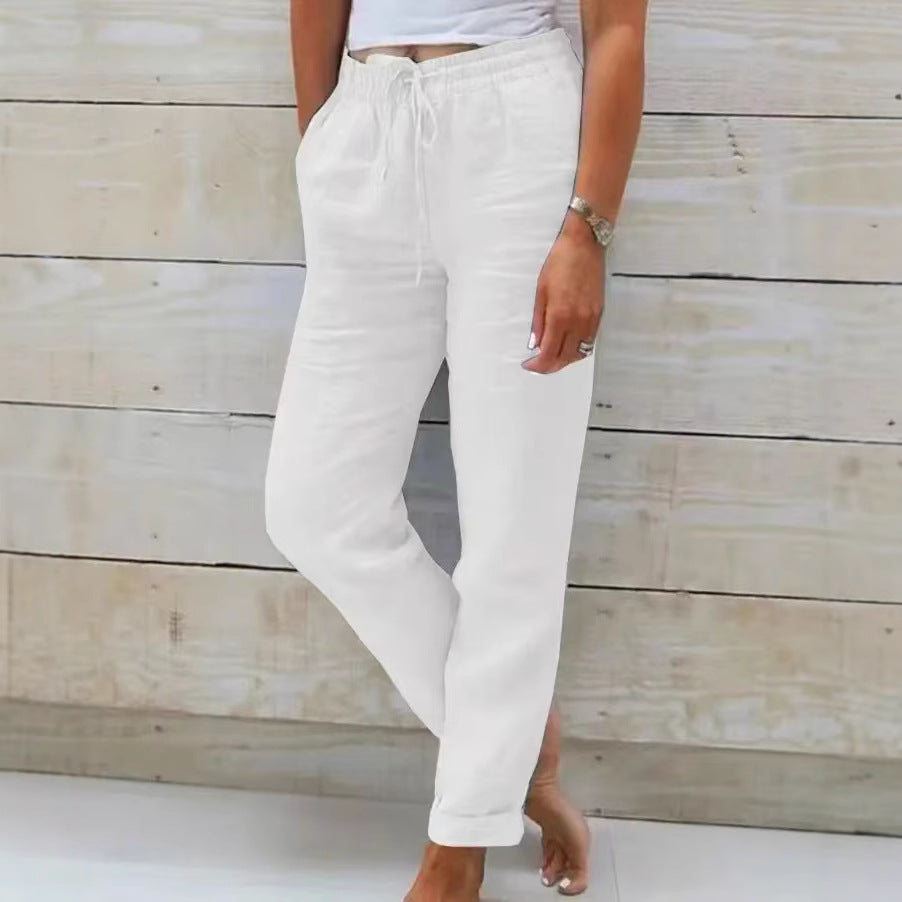 Damen Leichte Sommerhose Baumwolle Beige