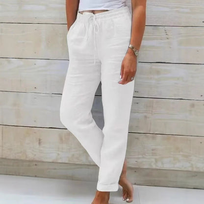 Damen Leichte Sommerhose Baumwolle Beige