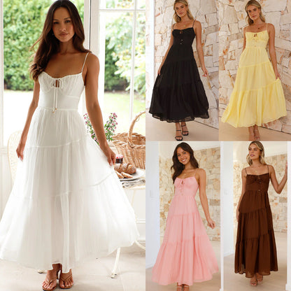 Damen Maxikleid Boho-Stil Voluminöser Rock Spaghettiträger Norvielle - Norvielle