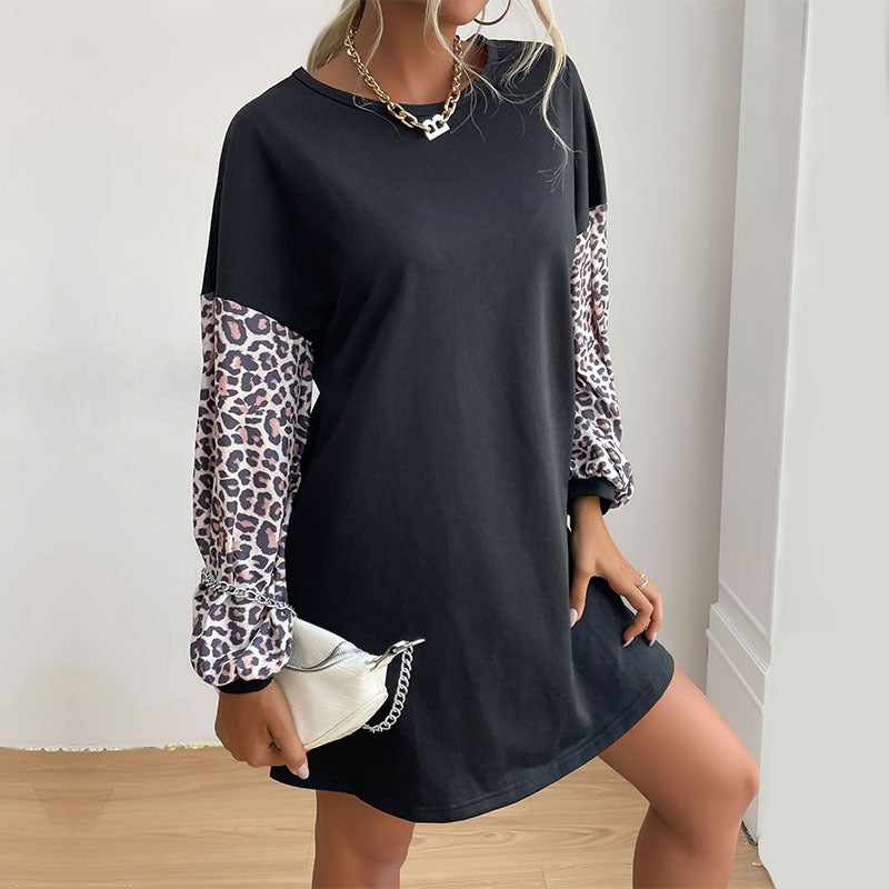 Damen T-Shirt Lässig Animalprint Ärmel Schwarz - Norvielle