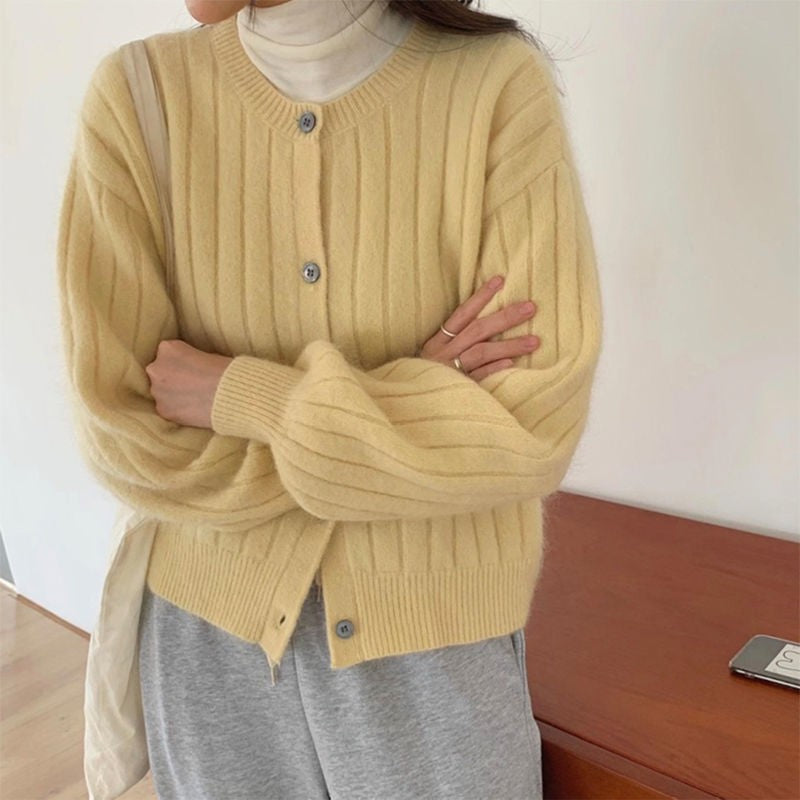 Damen Knopfstrickjacke Rippstruktur Kuschel Norvielle