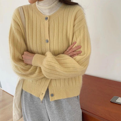 Damen Knopfstrickjacke Rippstruktur Kuschel Norvielle
