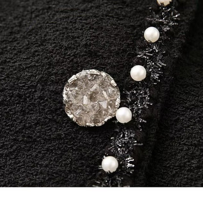 Damen Elegante Jacke Perlenverzierter Kragen