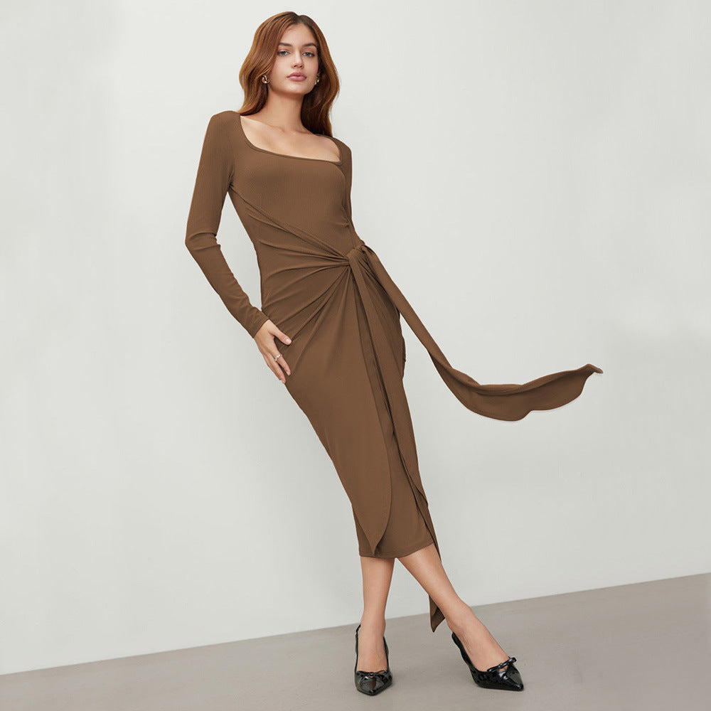 Damen Wickelkleid Langarm mit Drapierung Norvielle