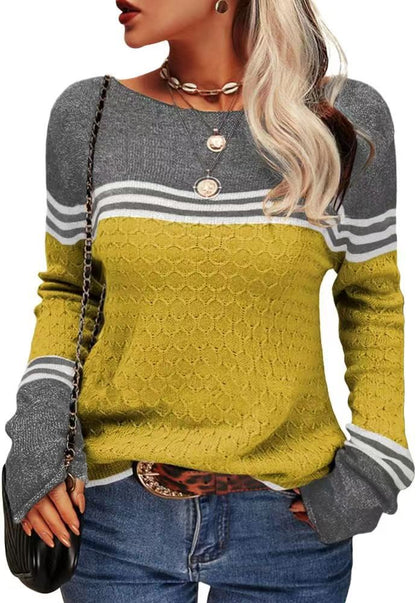Damen Strickpullover Kontrastfarben Einzigartige Textur Norvielle