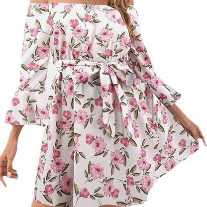 Damen Off-Shoulder-Kleid Bunt Muster