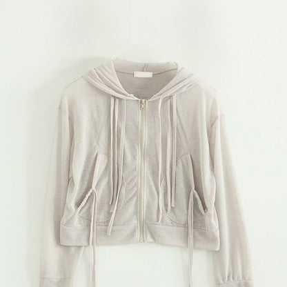Damen Cropped Kapuzenjacke Reißverschluss Norvielle