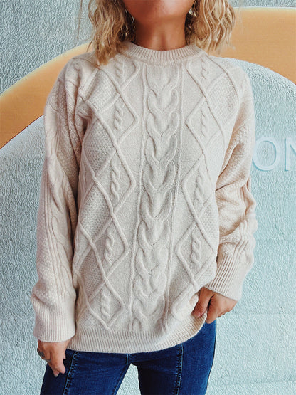 Damen Strickpullover Grobstruktur Zopf-Design Norvielle