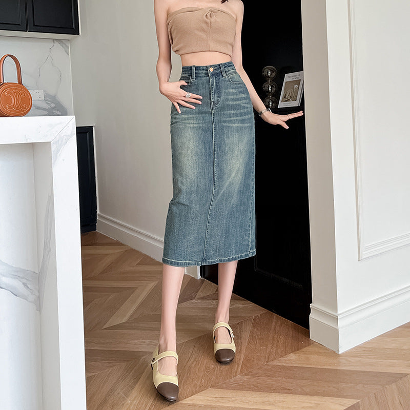 Damen Denimrock Lang Frontschlitz