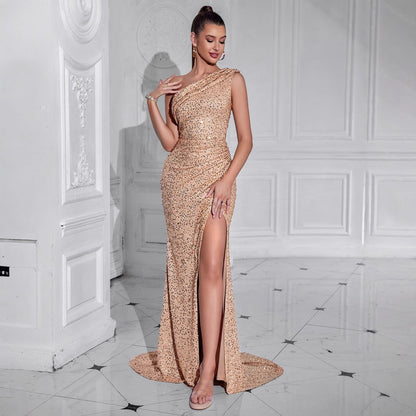 Damen Abendkleid Asymmetrisch Pailletten Norvielle