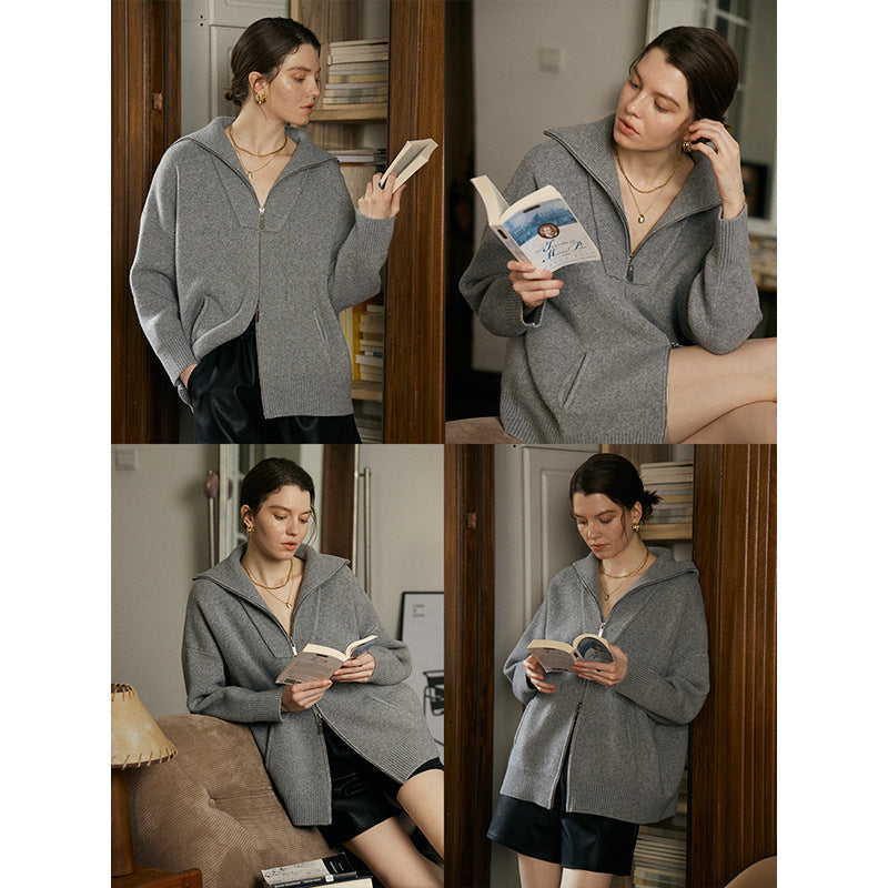 Damen Strickjacke Mit Reißverschluss Hoch Kragen Norvielle