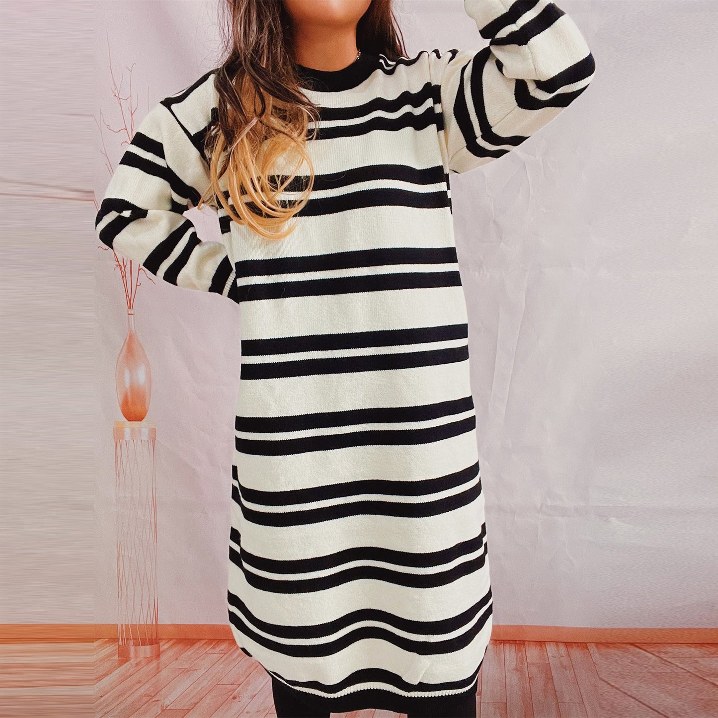 Damen Strickkleid modernes Streifenmuster Norvielle