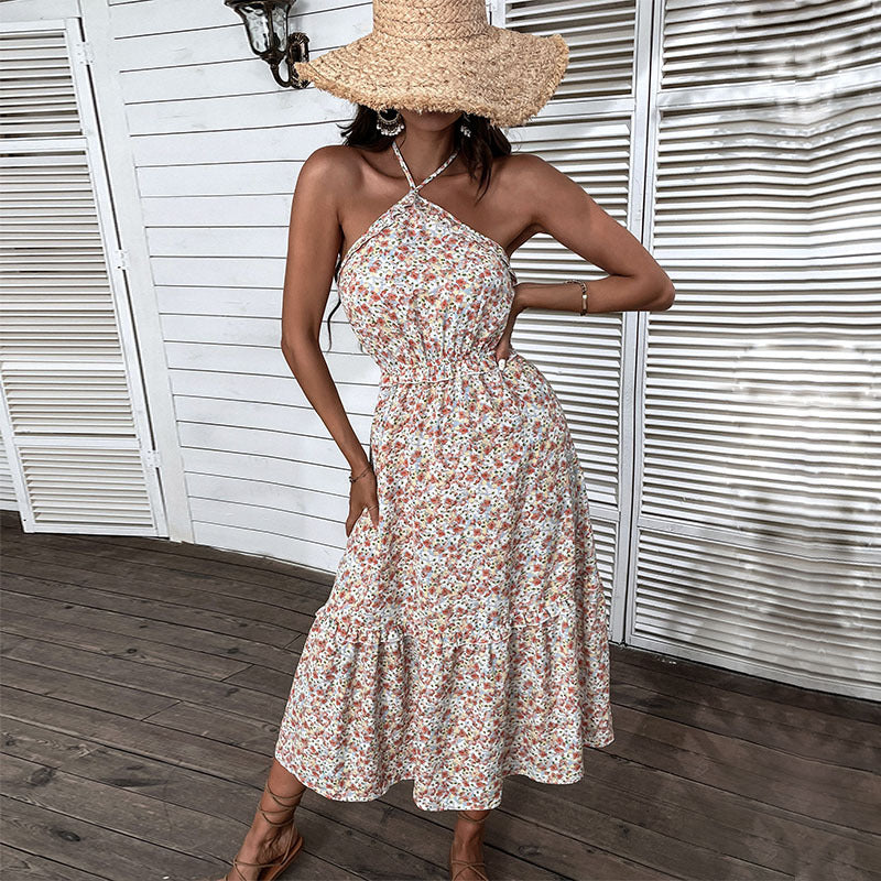 Damen Maxikleid Sommer florales Design hochgeschlossen Norvielle