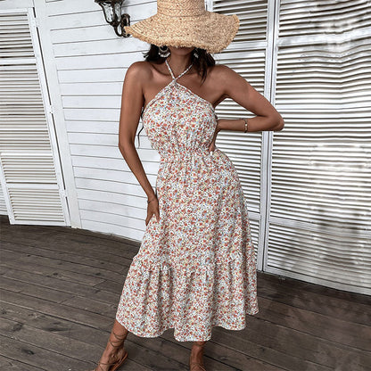 Damen Maxikleid Sommer florales Design hochgeschlossen Norvielle