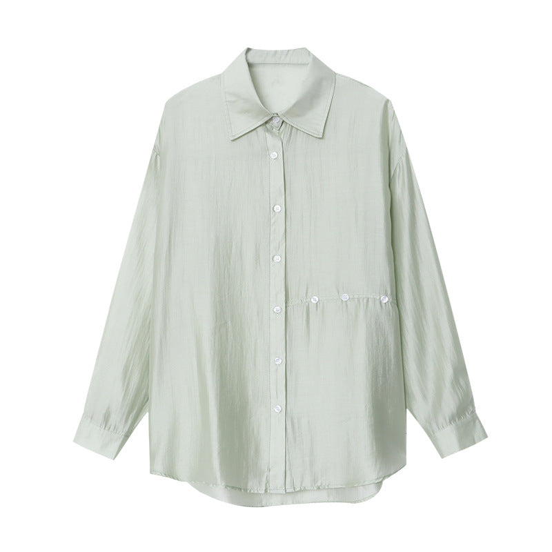 Damen Bluse Leichter Stoff Strukturiertes Design Beige