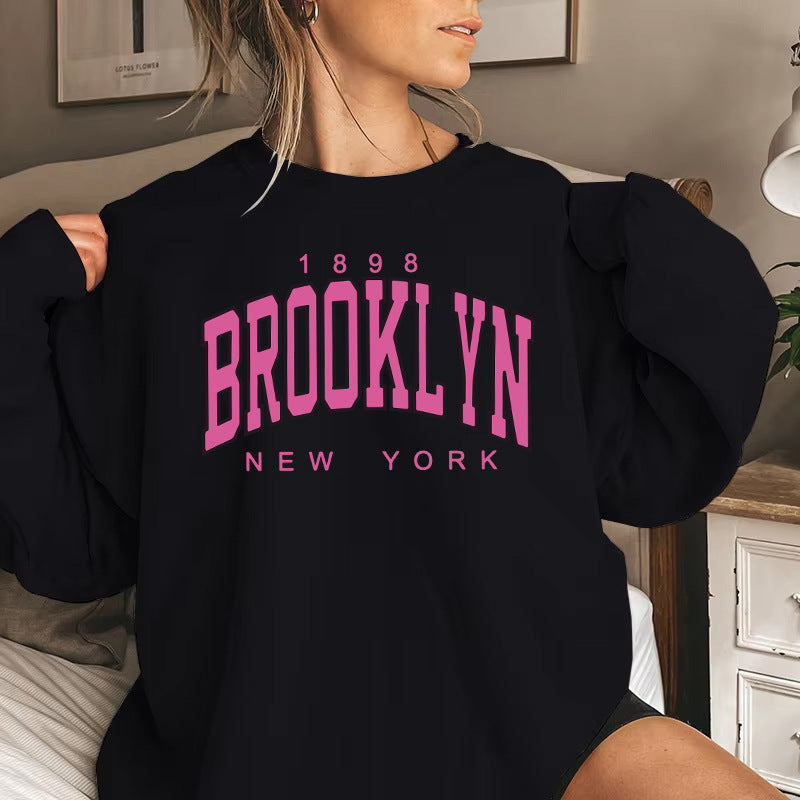 Damen Sweatshirt Brooklyn-Print Baumwolle Bequem Grau - Norvielle