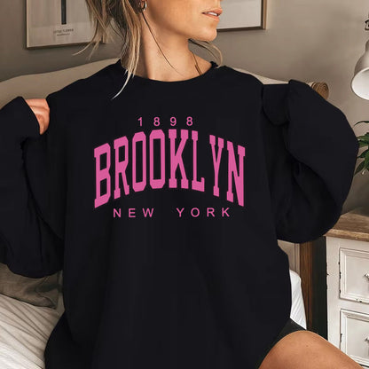 Damen Sweatshirt Brooklyn-Print Baumwolle Bequem Grau - Norvielle
