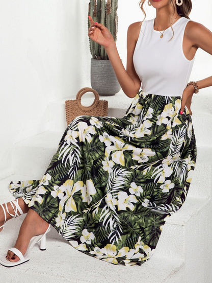 Damen Maxirock Floralmuster Schwingender Saum Norvielle