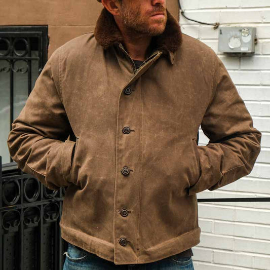 Herren Wachsjacke Vintage Norvielle Kunstpelz-Futter - Norvielle